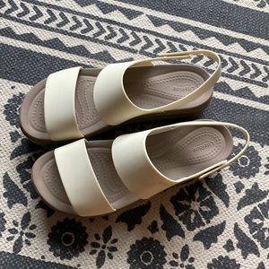 Crocs Brooklyn low wedge sandals.